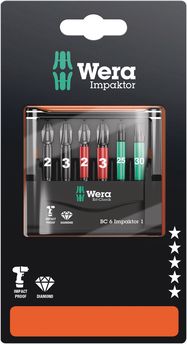 Bit-Check 6 Impaktor 1 SB, 1 x PH 2x50; 1 x PH 3x50; 1 x PZ 2x50; 1 x PZ 3x50; 1 x TX 25x50; 1 x TX 30x50, Wera