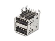 USB A FEMALE, DOUBLE CONNECTOR 90░, PCB MOUNTING