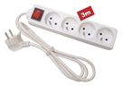 4-WAY SOCKET-OUTLET WITH SWITCH - 3 m CABLE - WHITE - FRENCH SOCKET