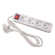 4-WAY SOCKET-OUTLET WITH SWITCH - 3 m CABLE - WHITE - FRENCH SOCKET