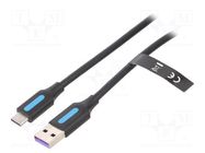 Cable; USB 2.0; USB A plug,USB C plug; 0.25m; black; 480Mbps; PVC VENTION