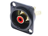 NEUTRIK - PHONO SOCKET IN BLACK CHROME D-SHAPE HOUSING, RED ISOLATION WASHERS