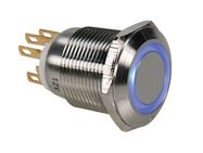 STAINLESS STEEL PUSH BUTTON SPDT 1NO 1NC - BLUE RING - 19mm