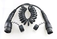 AC type 2-type 2, single phase,32A 250V,5m black coil cable with protective caps, C line, housing color black, IP54