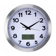 ALUMINIUM LCD WALL CLOCK WITH THERMOMETER, HYGROMETER & FORECAST - Ø 35 cm