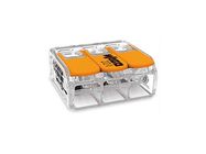 COMPACT SPLICING CONNECTOR - FOR ALL CONDUCTOR TYPES - max. 6 mm▓ - 3-CONDUCTOR - WITH LEVERS - TRANSPARENT HOUSING