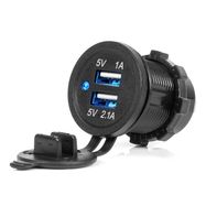 Waterproof Phone Charger with BLUE LED Indicator 3.1A 2xUSB 12/24V AMIO-04216, AMiO