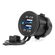 Waterproof Phone Charger with BLUE LED Indicator 4.2A 2xUSB 12/24V AMIO-04217, AMiO