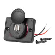 Square Shaped Waterproof Phone Charger with RED LED Backlight 2xUSB 12/24V AMIO-04230, AMiO