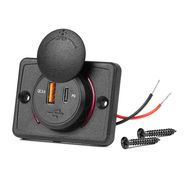 Square Shaped Waterproof Phone Charger with RED LED Backlight USB + USB C QC3.0 12/24V, AMiO