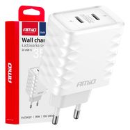 Wall charger Quick Charger 35W 2xUSB-C AMIO-04288, AMiO
