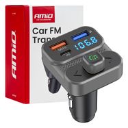 Car FM Transmitter 2×USB-A 1×USB 12V 24V AMIO-04649, AMiO