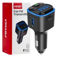 Car FM Transmitter 1×USB-A 2×USB-C 12V 24V AMIO-04651, AMiO