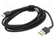 Cable; USB 2.0; USB A plug,USB C plug; 2m; black; 480Mbps; textile GREEN CELL