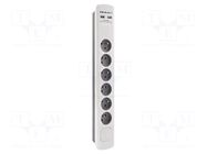 Plug socket strip: protective; Sockets: 6; 230VAC; 16A; white-grey QOLTEC
