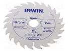 Circular saw; Ø: 190mm; Øhole: 30mm; Teeth: 24; wood IRWIN