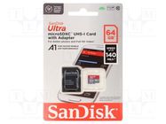 Memory card; Android; microSDXC; R: 140MB/s; Class 10 UHS U1; 64GB SANDISK