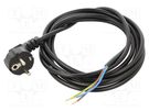 Cable; 3x0.75mm2; CEE 7/7 (E/F) plug angled,wires; PVC; 3m; black JONEX