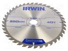 Circular saw; Ø: 250mm; Øhole: 30mm; Teeth: 40; wood IRWIN