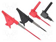 Test leads; angular banana plug 4mm,aligator clip; black,red UNI-T