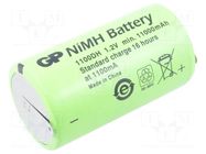 Re-battery: Ni-MH; D; 1.2V; 11000mAh; soldering lugs; Ø33x60mm GP