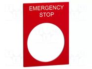 Label; red; Button marking: EMERGENCY STOP; control cassette SCHNEIDER ELECTRIC