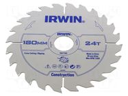 Circular saw; Ø: 180mm; Øhole: 30mm; Teeth: 24; wood IRWIN