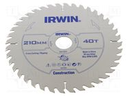 Circular saw; Ø: 210mm; Øhole: 30mm; Teeth: 40; wood IRWIN
