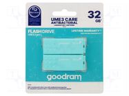 Pendrive; USB 3.2; 32GB; R: 60MB/s; W: 20MB/s; mint; USB A; 2pcs. GOODRAM