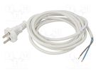 Cable; 2x1mm2; CEE 7/17 (C) plug,wires; PVC; 3m; white; 16A; 250V JONEX