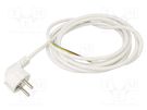 Cable; 3x0.75mm2; CEE 7/7 (E/F) plug angled,wires; PVC; 3m; white JONEX