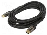 Cable; HDMI plug,both sides; textile; 3m; black; HDMI 2.1 AKYGA