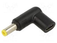 Adapter; USB C socket,DC 5,5/2,5 plug; black; angular; 100W; 5A AKYGA