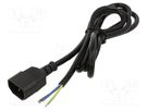 Cable; 3x0.5mm2; IEC C14 male,wires; PVC; 1.5m; black; 250V AKYGA