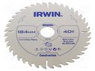Circular saw; Ø: 184mm; Øhole: 30mm; Teeth: 40; wood IRWIN