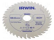 Circular saw; Ø: 184mm; Øhole: 30mm; Teeth: 40; wood IRWIN