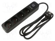 Plug socket strip: protective; Sockets: 4; 230VAC; 16A; black; KERG KERG