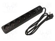 Plug socket strip: protective; Sockets: 6; 230VAC; 16A; black; KERG KERG