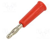 Plug; 4mm banana; 36A; red; nickel plated; on cable; non-insulated DONAU ELEKTRONIK