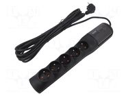 Plug socket strip: protective; Sockets: 5; 250VAC; 10A; black HSK DATA