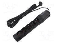 Plug socket strip: protective; Sockets: 5; 250VAC; 10A; black HSK DATA