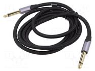 Cable; Jack 6,3mm 2pin plug,both sides; 1.5m; black; Øcable: 6mm VENTION