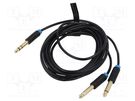 Cable; Jack 6.3mm 2pin plug x2,Jack 6,3mm 3pin plug; 3m; black VENTION