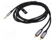 Cable; Jack 3.5mm 3pin plug,RCA plug x2; 1.5m; black; PVC VENTION