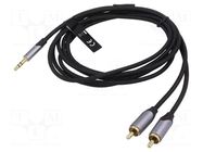 Cable; Jack 3.5mm 3pin plug,RCA plug x2; 8m; black; Øcable: 3.5mm VENTION