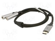 Cable; Jack 3.5mm socket x2,USB C plug; nickel plated; 0.3m VENTION
