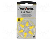 Battery: zinc air (ZnO2); AC10,coin,R536; 1.4V; 105mAh; 6pcs. RAYOVAC