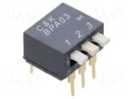 Switch: DIP-SWITCH; Poles number: 3; ON-OFF; 0.025A/24VDC; Pos: 2 C&K