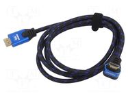 Cable; HDMI plug,HDMI plug 90°; textile; 1.8m; black-blue SAVIO