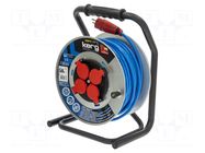 Extension lead; 3x1.5mm2; reel; Sockets: 4; PUR; blue; 50m; 16A KERG
